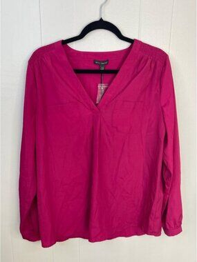 Willi Smith Womens Fuchsia Long Sleeve Blouse Size L 100% Polyester  NEW